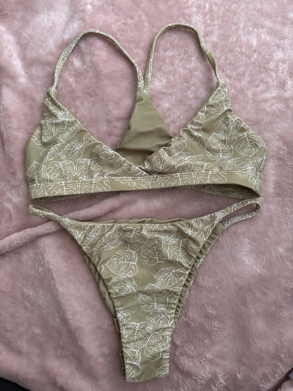 Kainani swimwear Olive Green Leaf-Print Triangle Bikini Set - Women Swim